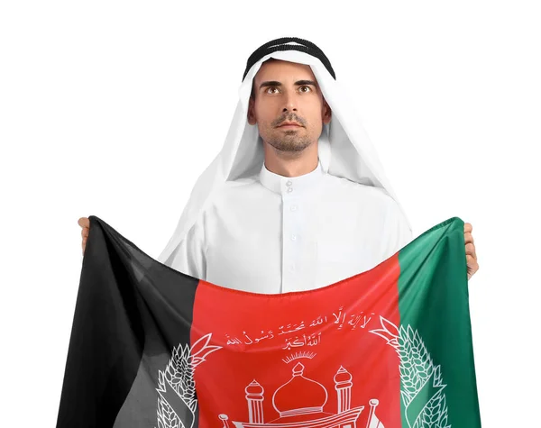 Muszlim Férfi Zászló Afganisztán Fehér Háttér — Stock Fotó