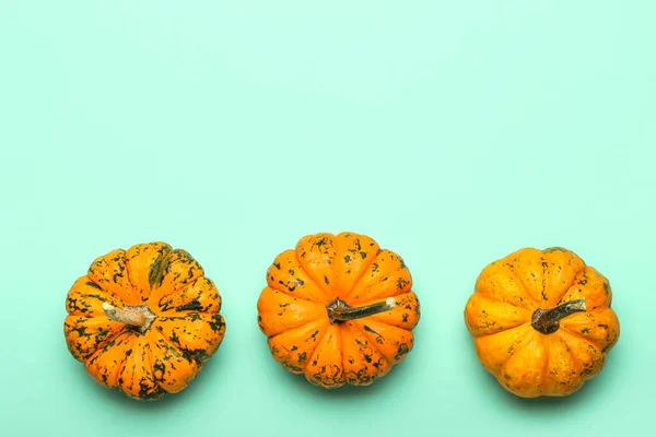Three Ripe Pumpkins Color Background — Stock Photo, Image
