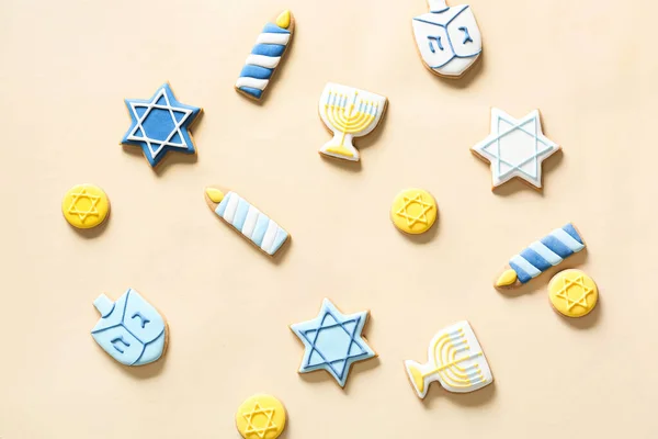 Sabrosas Galletas Para Celebración Hanukkah Sobre Fondo Claro — Foto de Stock