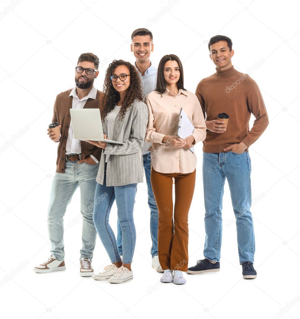 Team of young business people on white background