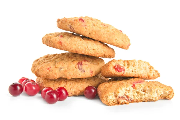 Deliciosos Biscoitos Cranberry Bagas Isoladas Fundo Branco — Fotografia de Stock