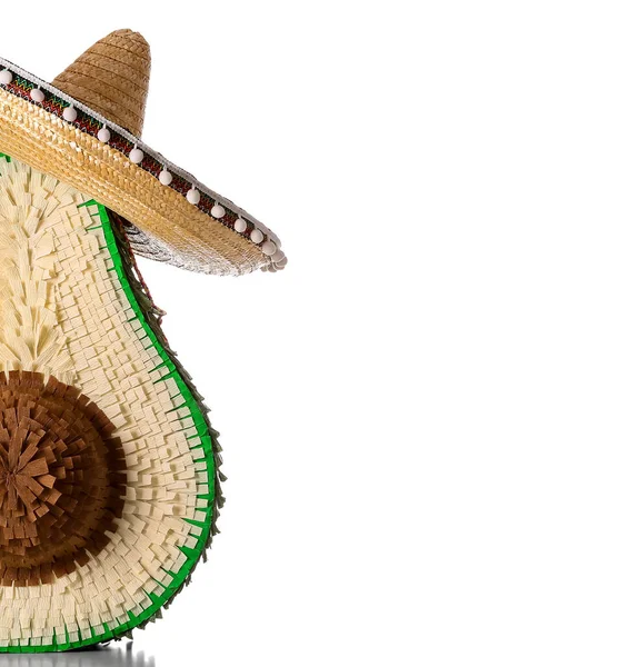 Chapéu Sombrero Com Pinata Mexicana Sobre Fundo Branco — Fotografia de Stock