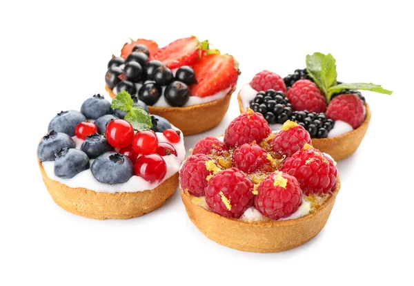 Tasty Berry Tartlets White Background — Stock Photo, Image