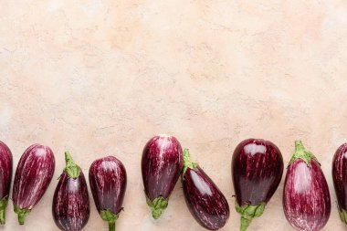 Bej arka planda taze taze patlıcanlar