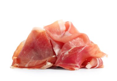 Beyaz arka planda lezzetli jambon dilimleri