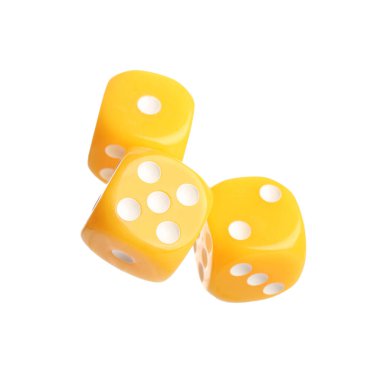Beyaz arkaplanda sarı oyun zarları