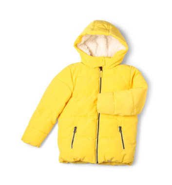 Beyaz arka planda sarı çocuk ceketi.