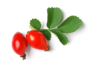 Taze gül böğürtlen ve beyaz arka planda yapraklar