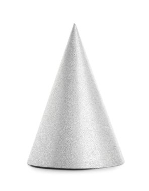 Beyaz arka planda gümüş parti şapkası
