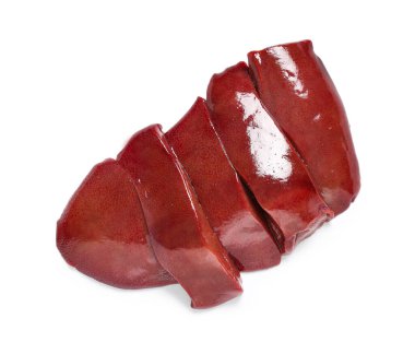 Beyaz arkaplanda çiğ karaciğer