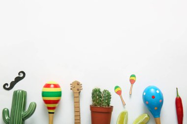 Meksika marakası, kaktüs ve dekorlu kompozisyon. El Dia de Muertos