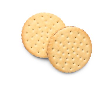 Beyaz arka planda çikolata kremalı lezzetli sandviç bisküvileri