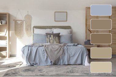 Konforlu yatak, raf ünitesi ve yatak odasının iç tarafında katlanabilir ekran.