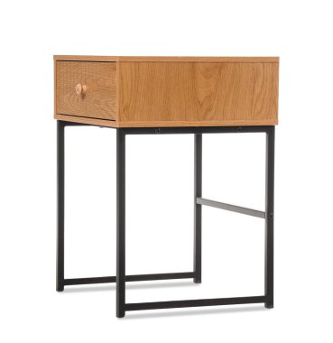 Beyaz arka plan üzerinde ahşap başucu masa