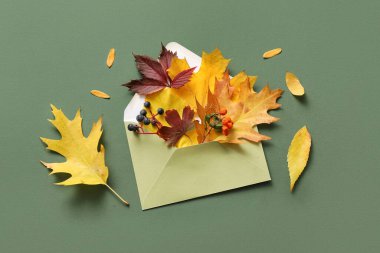 Zarflı, böğürtlenli ve yeşil arkaplanlı güzel sonbahar kompozisyonu