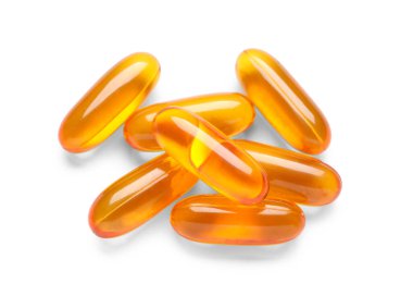 e vitamini kapsülleri beyaz zemin üzerine