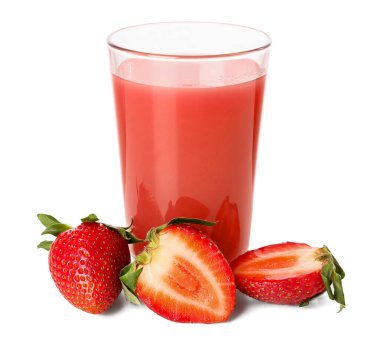 Beyaz zemin üzerine lezzetli çilek güler yüzlü camla