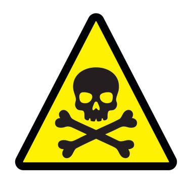 Kafatası ve çapraz kemikli üçgen beyaz arkaplandaki zehrin sembolü.