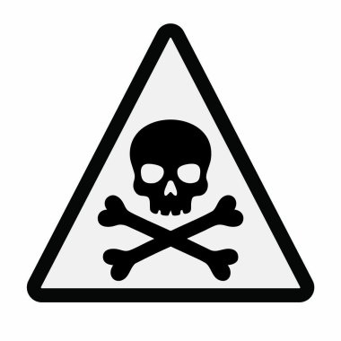 Kafatası ve çapraz kemikli üçgen beyaz arkaplandaki zehrin sembolü.