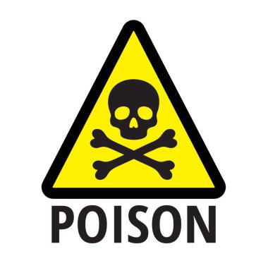 Sözcük zehirlenmesi ve kafatasıyla üçgen ve beyaz arka planda çapraz kemikler