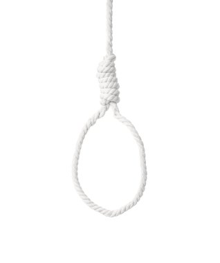 Beyaz arka planda halatla sallanıyor. İntihar kavramı