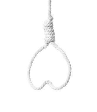 Beyaz arka planda halatla sallanıyor. İntihar kavramı