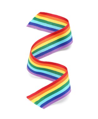 Beyaz arka planda gökkuşağı kurdelesi, üst manzara. LGBT kavramı