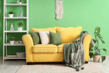 Oturma odasının içindeki şık kanepe.