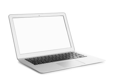 beyaz arkaplanda boş ekranlı modern dizüstü bilgisayar