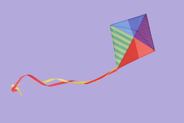 Leylak arka planında uçan renkli uçurtma