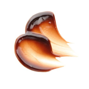 Beyaz arka planda izole edilmiş lezzetli çikolata kokuları, yakın plan.