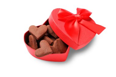 Gift box with heart shaped cookies for Valentine's day on white background