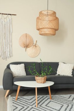 Bambu bitkisiyle modern odanın içi