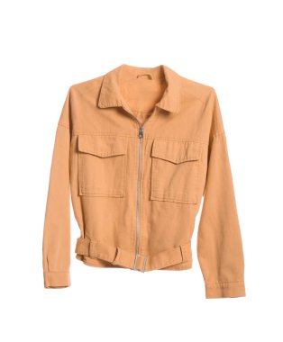 Beyaz arka planda turuncu kot ceketli askı