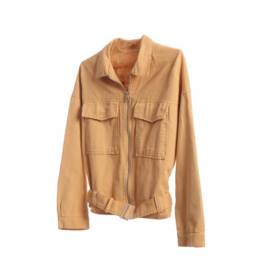 Beyaz arka planda turuncu kot ceketli askı