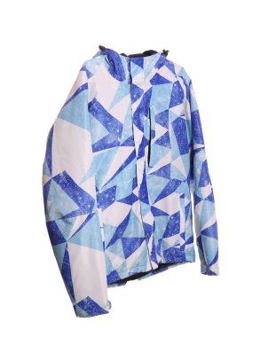 Beyaz arkaplanda mavi kayak kabarık ceketli askı