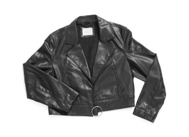 beyaz arka plan üzerinde izole şık siyah deri ceket