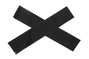 Beyaz arkaplanda siyah banttan yapılmış çapraz yapıştırıcı