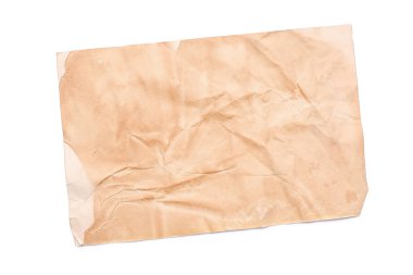 Beyaz arkaplanda izole edilmiş eski buruşmuş kağıt tabaka