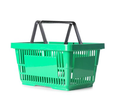 Beyaz arka planda yeşil alışveriş sepeti
