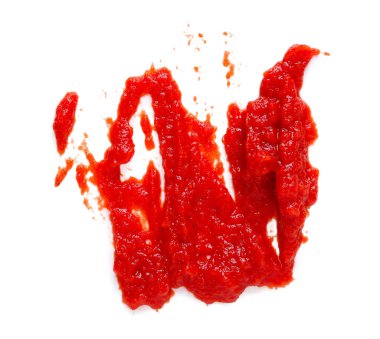 Beyaz arka planda taze domates ezmesi lekesi