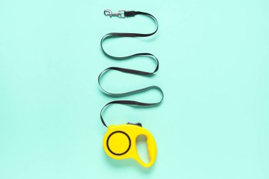 Mavi arka planda geri çekilebilir köpek tasması