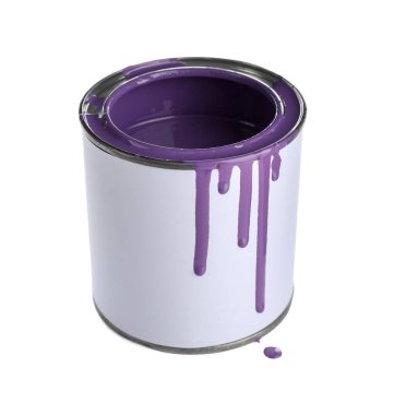 Beyaz arka planda mor boya kutusu