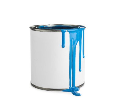 Beyaz arka planda mavi boya kutusu