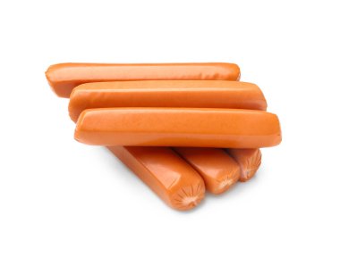 Beyaz arka planda izole edilmiş lezzetli sosisler.