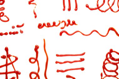Beyaz arkaplanda lezzetli ketçaptan yapılmış farklı desenler