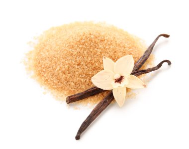 Beyaz zemin üzerinde tatlı vanilya şekeri yığını