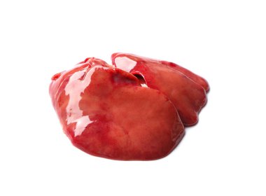 Beyaz arkaplanda çiğ karaciğer