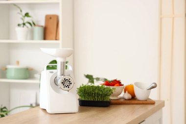 Mutfaktaki sebzeli kıyma makinesi.