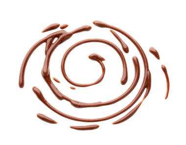 Swirl of tasty melted chocolate on white background